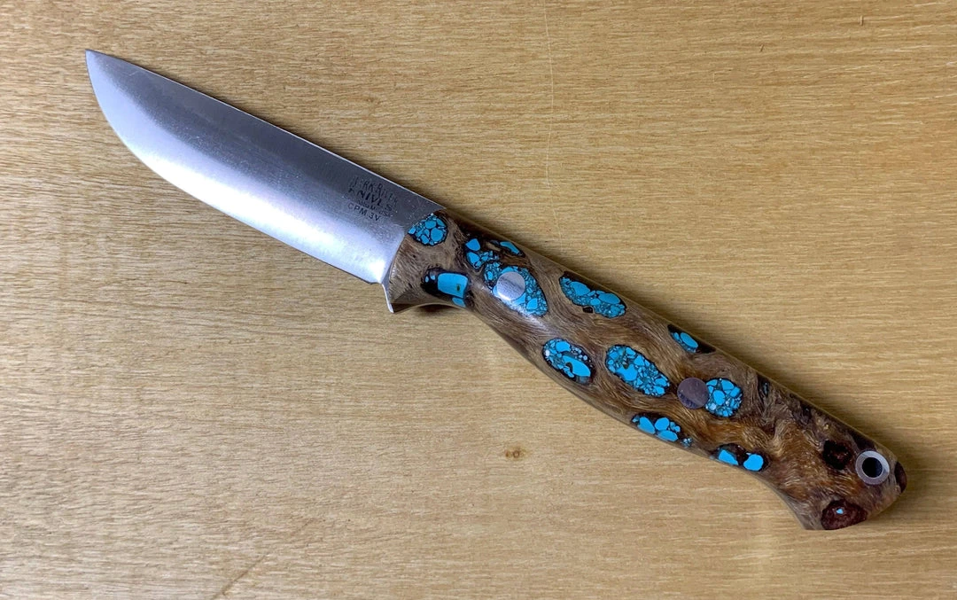 BARK RIVER KNIVES Bark River Gunny CPM 3V Knife Cholla Cactus W/ Turquoise - Gray Liners - Rampless #2 3 BARK RIVER KNIVES Bark River Gunny CPM 3V Knife Cholla Cactus W/ Turquoise - Gray Liners - Rampless #2