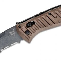 Benchmade Presidio II AUTO Folding Knife 3.72" CPM-M4 Gray Drop Point Combo Blade, Milled Burnt Bronze Aluminum Handles - 5700SGY-1