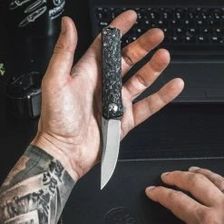 Boker 01BO231 Lucas Burnley Kwaiken Compact Auto Knife (USA) D2 Marble Carbon