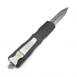 All Knife Brands Microtech 227-12 Dirac Delta D/E - Black Handle - Stonewashed Full Serration