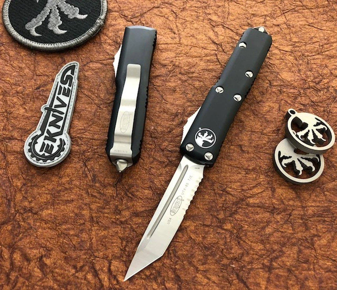 Microtech 233-5 UTX-85 T/E Black Satin Blade Partially Serrated All Knife Brands 3 Microtech 233-5 UTX-85 T/E Black Satin Blade Partially Serrated All Knife Brands