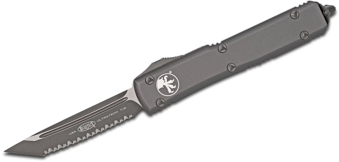 Microtech Ultratech Tactical Auto OTF 3.46" Fully Serrated Black Tanto Blade, 3 Microtech Ultratech Tactical Auto OTF 3.46" Fully Serrated Black Tanto Blade,