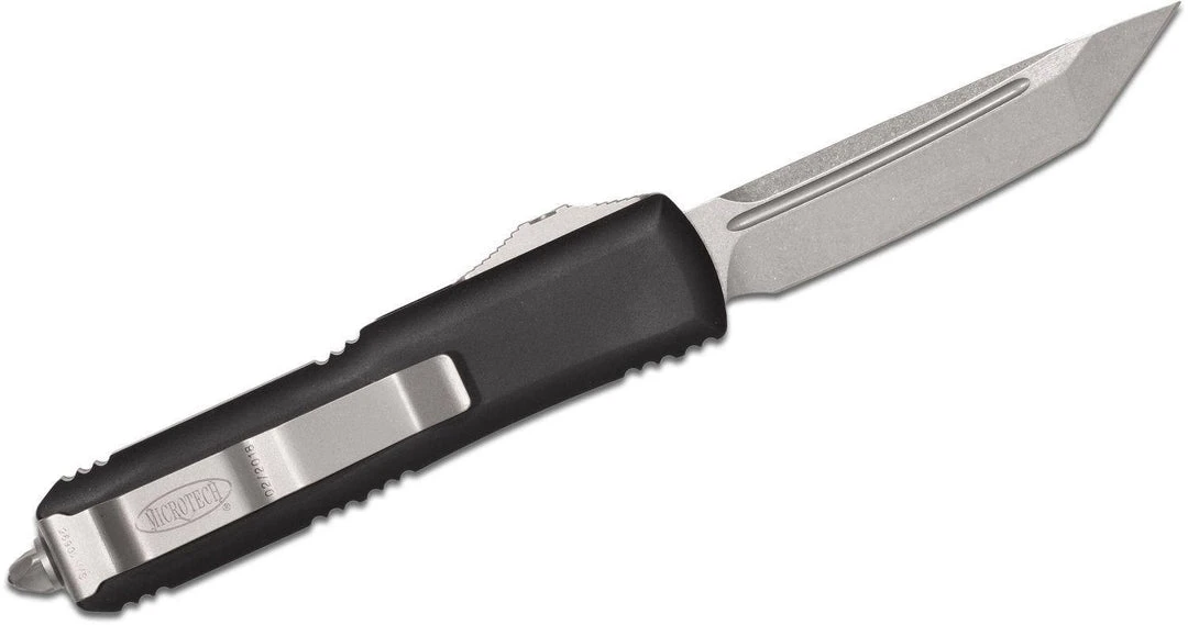 All Knife Brands Microtech UTX-85 233-10 Auto OTF 3" Stonewashed Tanto Plain Blade, Black Handles 4 All Knife Brands Microtech UTX-85 233-10 Auto OTF 3" Stonewashed Tanto Plain Blade, Black Handles