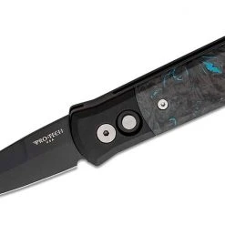 PROTECH KNIVES Pro-Tech 7FC31 Godson Auto Folding Knife 3.15" 154CM Black DLC Blue Dark Matter Carbon Inlays