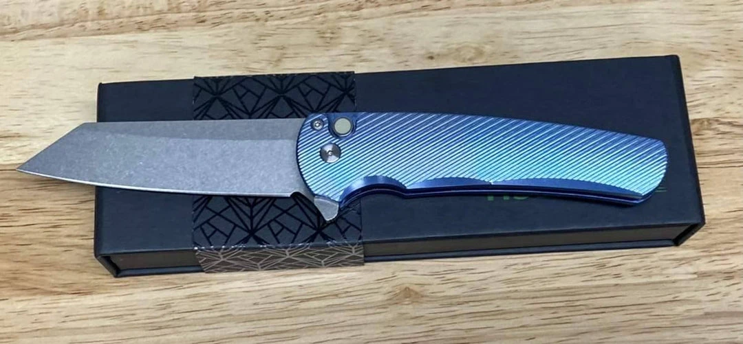 PROTECH KNIVES Pro-Tech Malibu 5241 Blue Titanium Custom Reverse Tanto Flipper 3 PROTECH KNIVES Pro-Tech Malibu 5241 Blue Titanium Custom Reverse Tanto Flipper